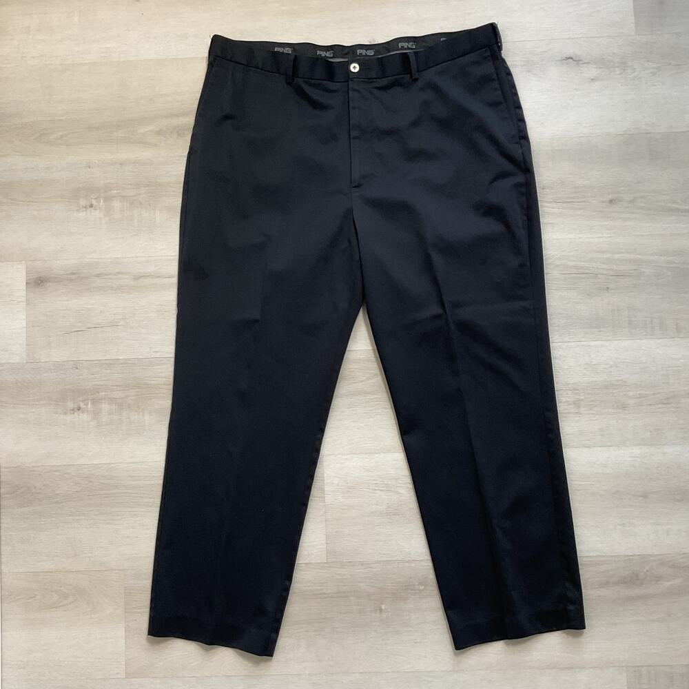 PING Mens Pure Cotton Chino Performance Golf Pants Flat Front Black 42 x 30